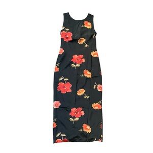 Maggy London Silk Floral Black and Red Maxi Dress 12